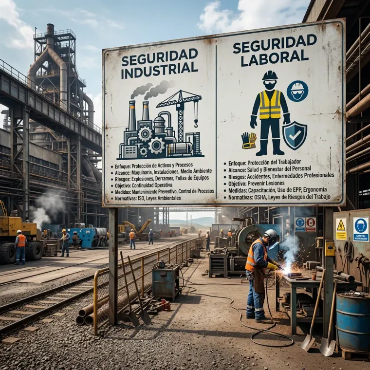 Imagen de un anuncio grande que separa la diferencia entre la seguridad industrial y seguridad laboral ya que son normas de seguridad industrial